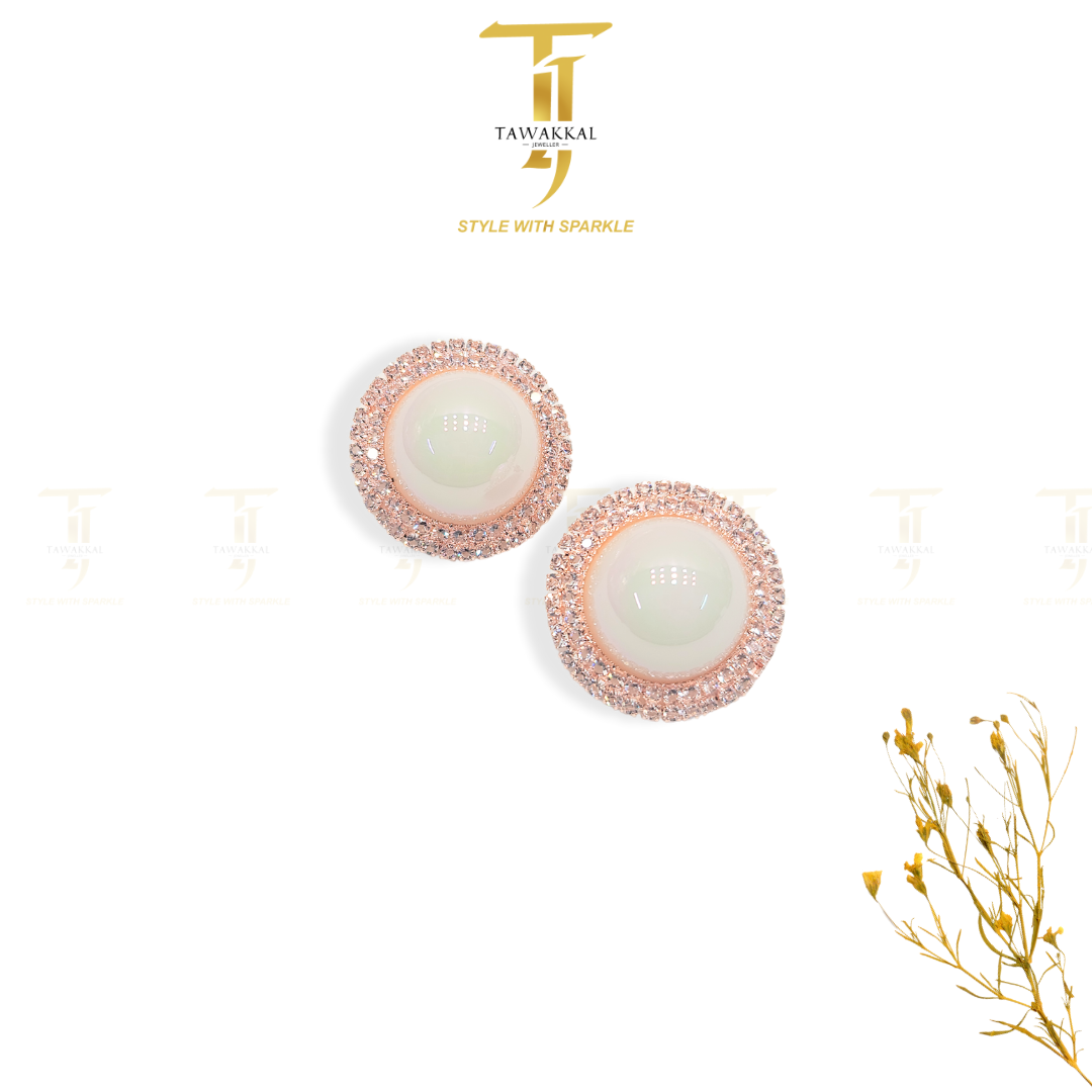 Zirconic Round Pearl Studs - Tawakkal Jewellers